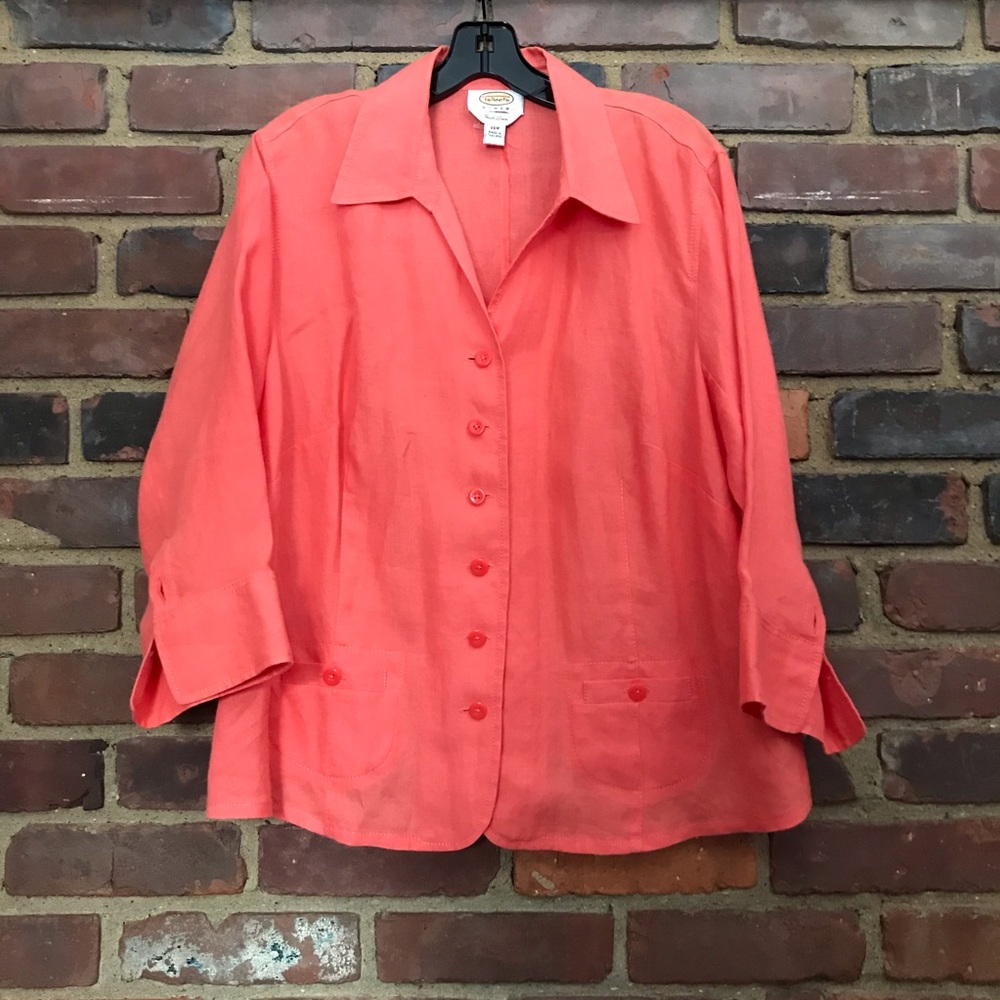 TALBOTS Irish linen 3/4 sleeves jacket or top size 14W -26” long -46 chest
